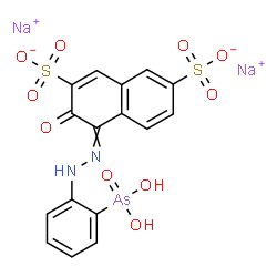 ChemSpider 2D Image | Disodium 4-[(2-arsonophenyl)hydrazono]-3-oxo-3,4-dihydro-2,7-naphthalenedisulfonate | C16H11AsN2Na2O10S2