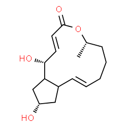 ChemSpider 2D Image | (1R,2E,6S,10E,13S)-1,13-Dihydroxy-6-methyl-1,6,7,8,9,11a,12,13,14,14a-decahydro-4H-cyclopenta[f]oxacyclotridecin-4-one | C16H24O4