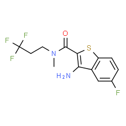 ChemSpider 2D Image | 3-Amino-5-fluoro-N-methyl-N-(3,3,3-trifluoropropyl)-1-benzothiophene-2-carboxamide | C13H12F4N2OS