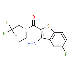 ChemSpider 2D Image | 3-Amino-N-ethyl-5-fluoro-N-(2,2,2-trifluoroethyl)-1-benzothiophene-2-carboxamide | C13H12F4N2OS