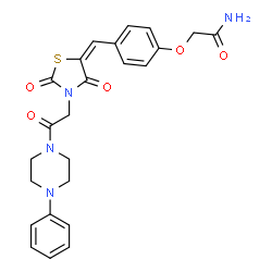ChemSpider 2D Image | (E)-2-(4-((2,4-dioxo-3-(2-oxo-2-(4-phenylpiperazin-1-yl)ethyl)thiazolidin-5-ylidene)methyl)phenoxy)acetamide | C24H24N4O5S