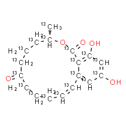 ChemSpider 2D Image | (3S,11Z)-14,16-Dihydroxy-3-(~13~C)methyl(~13~C_17_)-3,4,5,6,9,10-hexahydro-1H-2-benzoxacyclotetradecine-1,7(8H)-dione | 13C18H22O5
