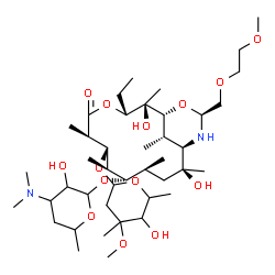 ChemSpider 2D Image | (1R,2R,3R,6R,7S,8R,9S,10S,12S,13R,15S,17S)-3-Ethyl-2,12-dihydroxy-15-[(2-methoxyethoxy)methyl]-2,6,8,10,12,17-hexamethyl-5-oxo-9-{[3,4,6-trideoxy-3-(dimethylamino)hexopyranosyl]oxy}-4,16-dioxa-14-azab
icyclo[11.3.1]heptadec-7-yl 2,6-dideoxy-3-C-methyl-3-O-methylhexopyranoside | C42H78N2O14