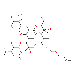 ChemSpider 2D Image | 6-{[4-(Dimethylamino)-3-hydroxy-6-methyltetrahydro-2H-pyran-2-yl]oxy}-14-ethyl-7,12,13-trihydroxy-4-[(5-hydroxy-4-methoxy-4,6-dimethyltetrahydro-2H-pyran-2-yl)oxy]-10-{[(2-methoxyethoxy)methoxy]imino}
-3,5,7,9,11,13-hexamethyloxacyclotetradecan-2-one | C41H76N2O15