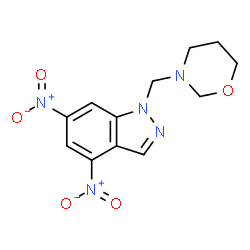 ChemSpider 2D Image | 4,6-Dinitro-1-(1,3-oxazinan-3-ylmethyl)-1H-indazole | C12H13N5O5