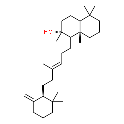 ChemSpider 2D Image | (2R,8aS)-1-{(3E)-6-[(1S)-2,2-Dimethyl-6-methylenecyclohexyl]-4-methyl-3-hexen-1-yl}-2,5,5,8a-tetramethyldecahydro-2-naphthalenol | C30H52O