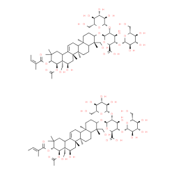 ChemSpider 2D Image | (2S,3S,4S,5R,6R)-6-[[(4S,6aR,6bS,8R,8aR,9R,10R,14bR)-9-acetoxy-8-hydroxy-4,8a-bis(hydroxymethyl)-4,6a,6b,11,11,14b-hexamethyl-10-[(Z)-2-methylbut-2-enoyl]oxy-1,2,3,4a,5,6,7,8,9,10,12,12a,14,14a-tetradecahydropicen-3-yl]oxy]-4-hydroxy-3,5-bis[[(2S,3R,4S,5S,6R)-3,4,5-trihydroxy-6-(hydroxymethyl)tetrahydropyran-2-yl]oxy]tetrahydropyran-2-carboxylic acid | C110H172O48
