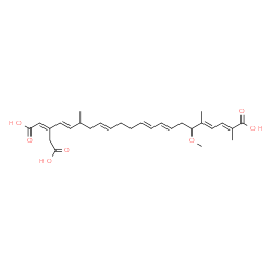 ChemSpider 2D Image | 3-Carboxymethyl-17-methoxy-6,18,21-trimethyldocosa-2,4,8,12,14,18,20-heptaenedioic acid | C28H38O7
