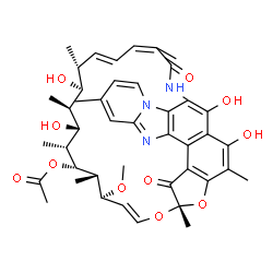 ChemSpider 2D Image | (7S,9E,11S,12S,13S,14S,15R,16R,17S,18S)-2,15,17,36-Tetrahydroxy-11-methoxy-3,7,12,14,16,18,22,30-octamethyl-6,23-dioxo-8,37-dioxa-24,27,33-triazahexacyclo[23.10.1.1~4,7~.0~5,35~.0~26,34~.0~27,32~]hept
atriaconta-1(35),2,4,9,19,21,25(36),26(34),28,30,32-undecaen-13-yl acetate | C43H51N3O11