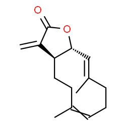 ChemSpider 2D Image | (3aS,10E,11aR)-6,10-Dimethyl-3-methylene-3a,4,5,8,9,11a-hexahydrocyclodeca[b]furan-2(3H)-one | C15H20O2