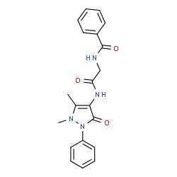 ChemSpider 2D Image | N-[2-[(2,3-Dihydro-1,5-dimethyl-3-oxo-2-phenyl-1H-pyrazol-4-yl)amino]-2-oxoethyl]benzamide | C20H20N4O3