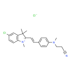 ChemSpider 2D Image | 5-Chloro-2-[(E)-2-{4-[(2-cyanoethyl)(methyl)amino]phenyl}vinyl]-1,3,3-trimethyl-3H-indolium chloride | C23H25Cl2N3