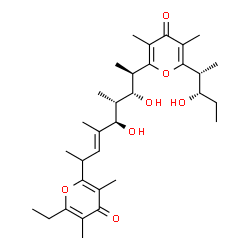 ChemSpider 2D Image | 2-[(3E,5R,6R,7R,8R)-5,7-Dihydroxy-8-{6-[(2R,3S)-3-hydroxy-2-pentanyl]-3,5-dimethyl-4-oxo-4H-pyran-2-yl}-4,6-dimethyl-3-nonen-2-yl]-6-ethyl-3,5-dimethyl-4H-pyran-4-one | C32H48O7