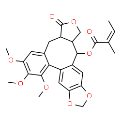 ChemSpider 2D Image | 6,7,8-Trimethoxy-3-oxo-1,3,3a,4,14,14a-hexahydrobenzo[3,4]furo[3',4':6,7]cycloocta[1,2-f][1,3]benzodioxol-14-yl (2Z)-2-methyl-2-butenoate | C27H28O9