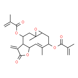 ChemSpider 2D Image | (4E)-4,10a-Dimethyl-8-methylene-7-oxo-1a,2,3,5a,7,8,8a,9,10,10a-decahydrooxireno[5,6]cyclodeca[1,2-b]furan-3,9-diyl bis(2-methylacrylate) | C23H28O7