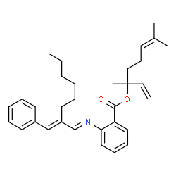ChemSpider 2D Image | 1,5-Dimethyl-1-vinyl-4-hexenyl 2-((2-(phenylmethylene)octylidene)amino)benzoate | C32H41NO2