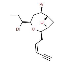 ChemSpider 2D Image | (1S,2R,4S,6R,7S)-6-Bromo-4-[(1S)-1-bromopropyl]-2-[(2Z)-2-penten-4-yn-1-yl]-3,8-dioxabicyclo[5.1.1]nonane | C15H20Br2O2