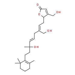 ChemSpider 2D Image | 2(5H)-Furanone, 5-(7-hydroxy-3-(hydroxymethyl)-7-methyl-9-(2,6,6-trimethyl-1-cyclohexen-1-yl)-2,5-nonadienyl)-4-(hydroxymethyl)- | C25H38O5
