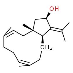 ChemSpider 2D Image | (2R,3aS,12aR)-3-Isopropylidene-6,10,12a-trimethyl-1,2,3,3a,4,5,8,9,12,12a-decahydrocyclopenta[11]annulen-2-ol | C20H32O
