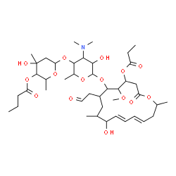 ChemSpider 2D Image | 6-{[4-(Dimethylamino)-5-hydroxy-6-{[(11E,13E)-10-hydroxy-5-methoxy-9,16-dimethyl-2-oxo-7-(2-oxoethyl)-4-(propionyloxy)oxacyclohexadeca-11,13-dien-6-yl]oxy}-2-methyltetrahydro-2H-pyran-3-yl]oxy}-4-hydr
oxy-2,4-dimethyltetrahydro-2H-pyran-3-yl butanoate | C42H69NO15