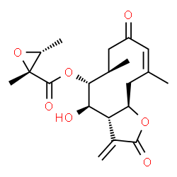 ChemSpider 2D Image | (3aR,4R,5R,6R,9Z,11aR)-4-Hydroxy-6,10-dimethyl-3-methylene-2,8-dioxo-2,3,3a,4,5,6,7,8,11,11a-decahydrocyclodeca[b]furan-5-yl (2R,3R)-2,3-dimethyl-2-oxiranecarboxylate | C20H26O7