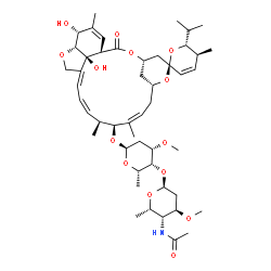 ChemSpider 2D Image | (1'R,2S,4'S,5S,6R,8'R,10'Z,12'S,13'S,14'Z,16'Z,20'R,21'R,24'S)-21',24'-Dihydroxy-6-isopropyl-5,11',13',22'-tetramethyl-2'-oxo-5,6-dihydrospiro[pyran-2,6'-[3,7,19]trioxatetracyclo[15.6.1.1~4,8~.0~20,24
~]pentacosa[10,14,16,22]tetraen]-12'-yl 4-O-(4-acetamido-2,4,6-trideoxy-3-O-methyl-alpha-L-xylo-hexopyranosyl)-2,6-dideoxy-3-O-methyl-alpha-L-lyxo-hexopyranoside | C49H73NO14