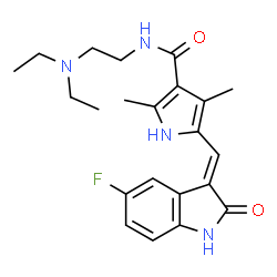 ChemSpider 2D Image | N-[2-(Diethylamino)ethyl]-5-[(E)-(5-fluoro-2-oxo-1,2-dihydro-3H-indol-3-ylidene)methyl]-2,4-dimethyl-1H-pyrrole-3-carboxamide | C22H27FN4O2