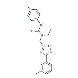 ChemSpider 2D Image | 1-Ethyl-3-(4-fluorophenyl)-1-{[3-(3-methylphenyl)-1,2,4-oxadiazol-5-yl]methyl}urea | C19H19FN4O2
