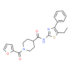 ChemSpider 2D Image | N-(5-Ethyl-4-phenyl-1,3-thiazol-2-yl)-1-(2-furoyl)-4-piperidinecarboxamide | C22H23N3O3S