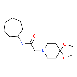 ChemSpider 2D Image | N-Cycloheptyl-2-(1,4-dioxa-8-azaspiro[4.5]dec-8-yl)acetamide | C16H28N2O3