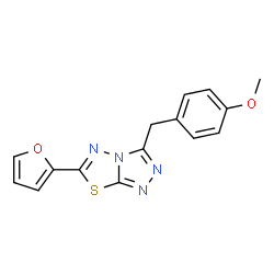 ChemSpider 2D Image | 6-(2-Furyl)-3-(4-methoxybenzyl)[1,2,4]triazolo[3,4-b][1,3,4]thiadiazole | C15H12N4O2S