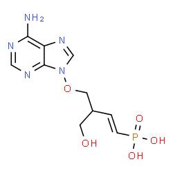 ChemSpider 2D Image | [(1E)-4-[(6-Amino-9H-purin-9-yl)oxy]-3-(hydroxymethyl)-1-buten-1-yl]phosphonic acid | C10H14N5O5P