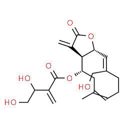 ChemSpider 2D Image | (3aR,4S,10Z,11aR)-10-(Hydroxymethyl)-6-methyl-3-methylene-2-oxo-2,3,3a,4,5,8,9,11a-octahydrocyclodeca[b]furan-4-yl 3,4-dihydroxy-2-methylenebutanoate | C20H26O7