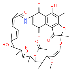 ChemSpider 2D Image | 2,15,17-Trihydroxy-11-methoxy-3,7,12,14,16,18,22-heptamethyl-6,23,27,29-tetraoxo-8,30-dioxa-24-azatetracyclo[23.3.1.1~4,7~.0~5,28~]triaconta-1(28),2,4,9,19,21,25-heptaen-13-yl acetate | C37H45NO12
