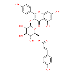 ChemSpider 2D Image | 5,7-Dihydroxy-2-(4-hydroxyphenyl)-4-oxo-4H-chromen-3-yl 6-O-[(2E)-3-(4-hydroxyphenyl)-2-propenoyl]-beta-L-glucopyranoside | C30H26O13