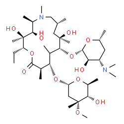 ChemSpider 2D Image | (2R,3S,4R,5R,8R,10R,11R,13S,14R)-2-Ethyl-3,4,10-trihydroxy-3,5,6,8,10,12,14-heptamethyl-15-oxo-11-{[3,4,6-trideoxy-3-(dimethylamino)-beta-D-xylo-hexopyranosyl]oxy}-1-oxa-6-azacyclopentadecan-13-yl 2,6-dideoxy-3-C-methyl-3-O-methyl-alpha-L-ribo-hexopyranoside | C38H72N2O12