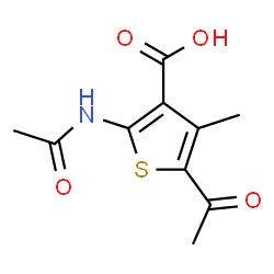 ChemSpider 2D Image | 2-Acetamido-5-acetyl-4-methyl-3-thiophenecarboxylic acid | C10H11NO4S
