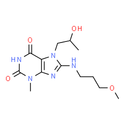ChemSpider 2D Image | 7-(2-Hydroxypropyl)-8-[(3-methoxypropyl)amino]-3-methyl-3,7-dihydro-1H-purine-2,6-dione | C13H21N5O4