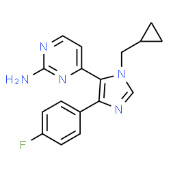 ChemSpider 2D Image | 4-(FLUOROPHENYL)-1-CYCLOPROPYLMETHYL-5-(2-AMINO-4-PYRIMIDINYL)IMIDAZOLE | C17H16FN5