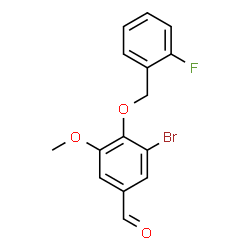 ChemSpider 2D Image | 3-Bromo-4-[(2-fluorobenzyl)oxy]-5-methoxybenzaldehyde | C15H12BrFO3