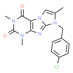 ChemSpider 2D Image | 8-(4-Chloro-benzyl)-1,3,7-trimethyl-1H,8H-imidazo[2,1-f]purine-2,4-dione | C17H16ClN5O2