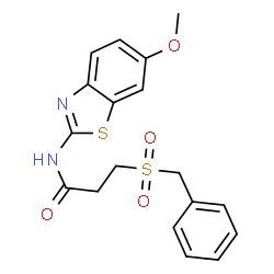 ChemSpider 2D Image | 3-(Benzylsulfonyl)-N-(6-methoxy-1,3-benzothiazol-2-yl)propanamide | C18H18N2O4S2
