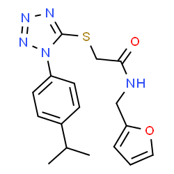 ChemSpider 2D Image | N-(2-Furylmethyl)-2-{[1-(4-isopropylphenyl)-1H-tetrazol-5-yl]sulfanyl}acetamide | C17H19N5O2S