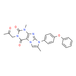 ChemSpider 2D Image | 1,7-Dimethyl-3-(2-oxopropyl)-8-(4-phenoxyphenyl)-1H-imidazo[2,1-f]purine-2,4(3H,8H)-dione | C24H21N5O4