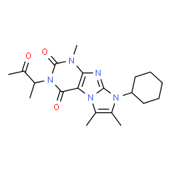 ChemSpider 2D Image | 8-Cyclohexyl-1,6,7-trimethyl-3-(3-oxo-2-butanyl)-1H-imidazo[2,1-f]purine-2,4(3H,8H)-dione | C20H27N5O3