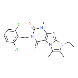 ChemSpider 2D Image | 3-(2,6-Dichlorobenzyl)-8-ethyl-1,6,7-trimethyl-1H-imidazo[2,1-f]purine-2,4(3H,8H)-dione | C19H19Cl2N5O2