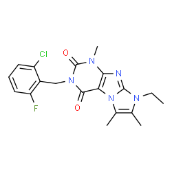 ChemSpider 2D Image | 3-(2-Chloro-6-fluorobenzyl)-8-ethyl-1,6,7-trimethyl-1H-imidazo[2,1-f]purine-2,4(3H,8H)-dione | C19H19ClFN5O2