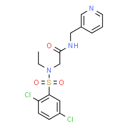 ChemSpider 2D Image | N~2~-[(2,5-Dichlorophenyl)sulfonyl]-N~2~-ethyl-N-(3-pyridinylmethyl)glycinamide | C16H17Cl2N3O3S