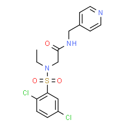 ChemSpider 2D Image | N~2~-[(2,5-Dichlorophenyl)sulfonyl]-N~2~-ethyl-N-(4-pyridinylmethyl)glycinamide | C16H17Cl2N3O3S