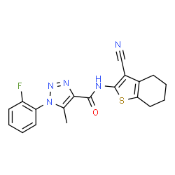 ChemSpider 2D Image | N-(3-Cyano-4,5,6,7-tetrahydro-1-benzothiophen-2-yl)-1-(2-fluorophenyl)-5-methyl-1H-1,2,3-triazole-4-carboxamide | C19H16FN5OS